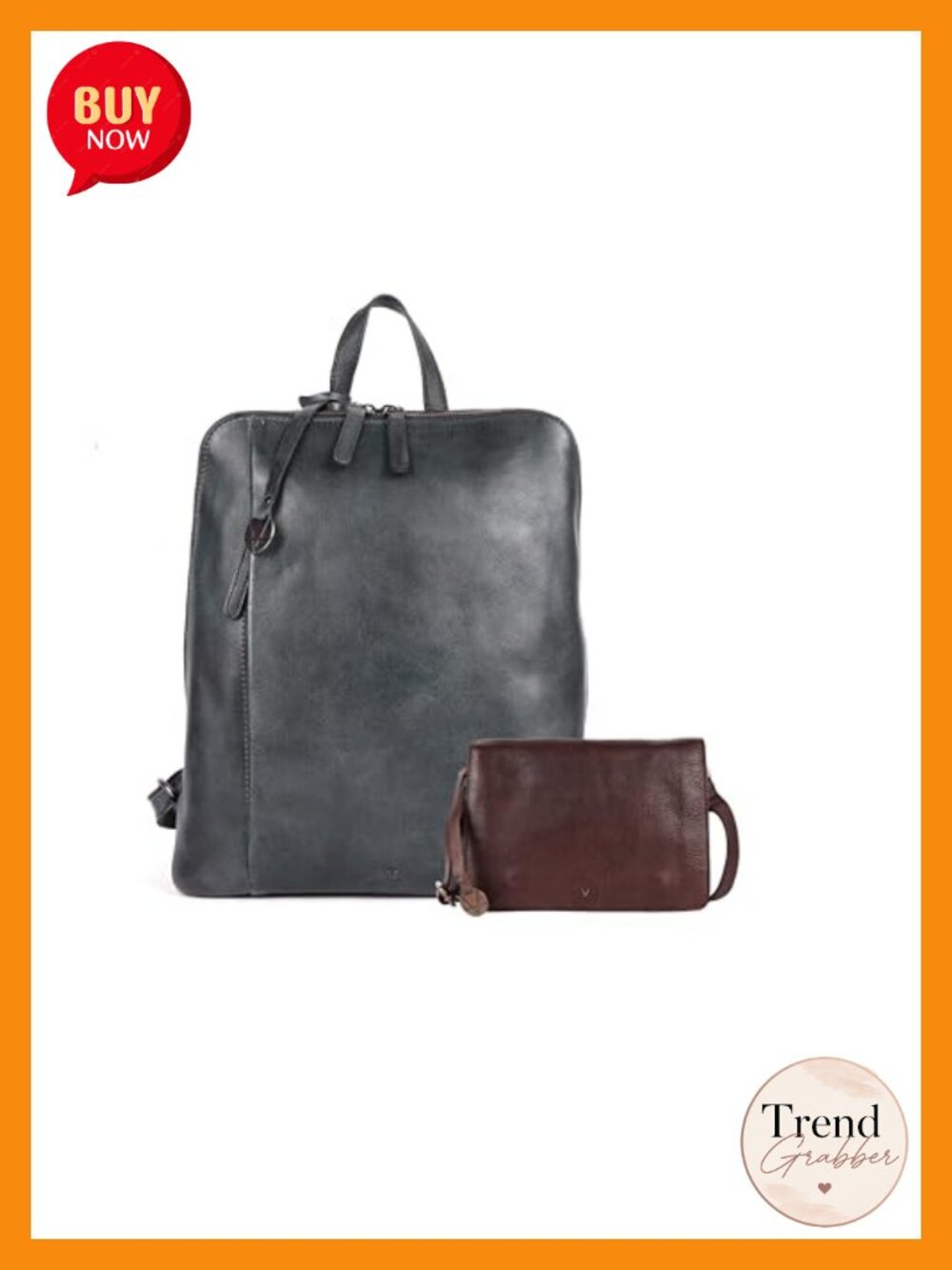 Genuine Leather Backpack & Crossbody Bag Set Adjustable Straps